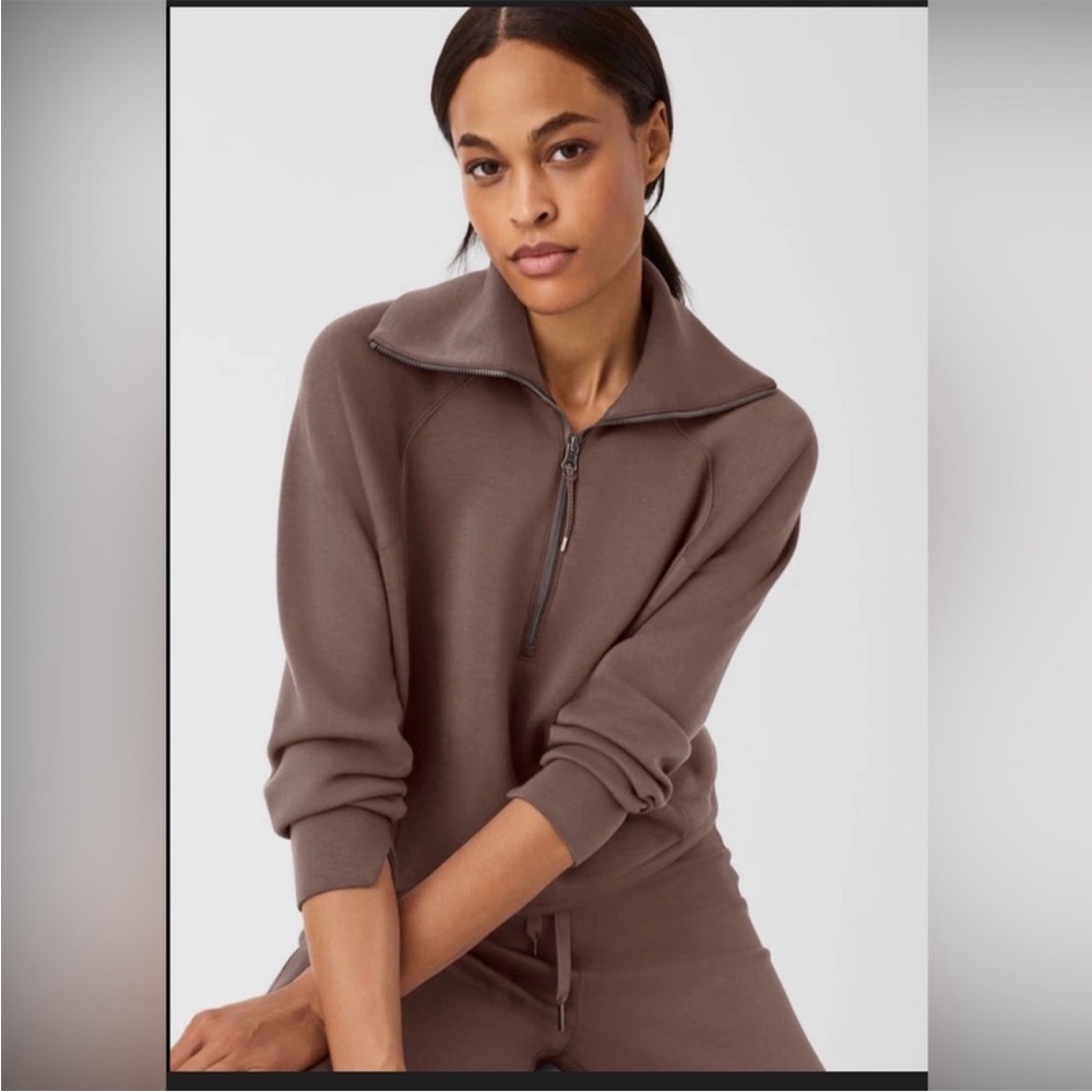 Spanx Air Essentials Set 2 Piece Wide Leg Pants Half Zip Sweater Light Brown